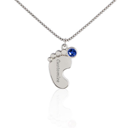 Baby Foot Name with Birthstone Necklace and Personal Message Card