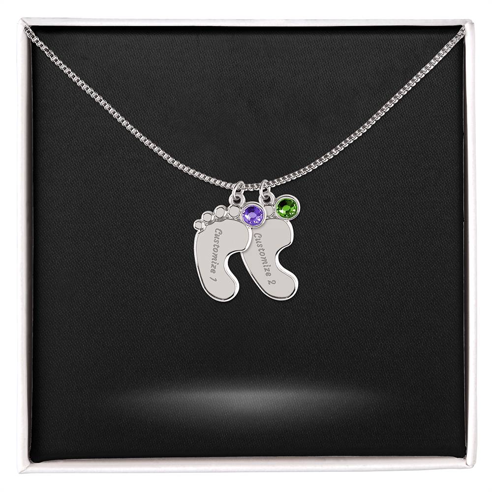 Baby Foot Name with Birthstone Necklace and Personal Message Card