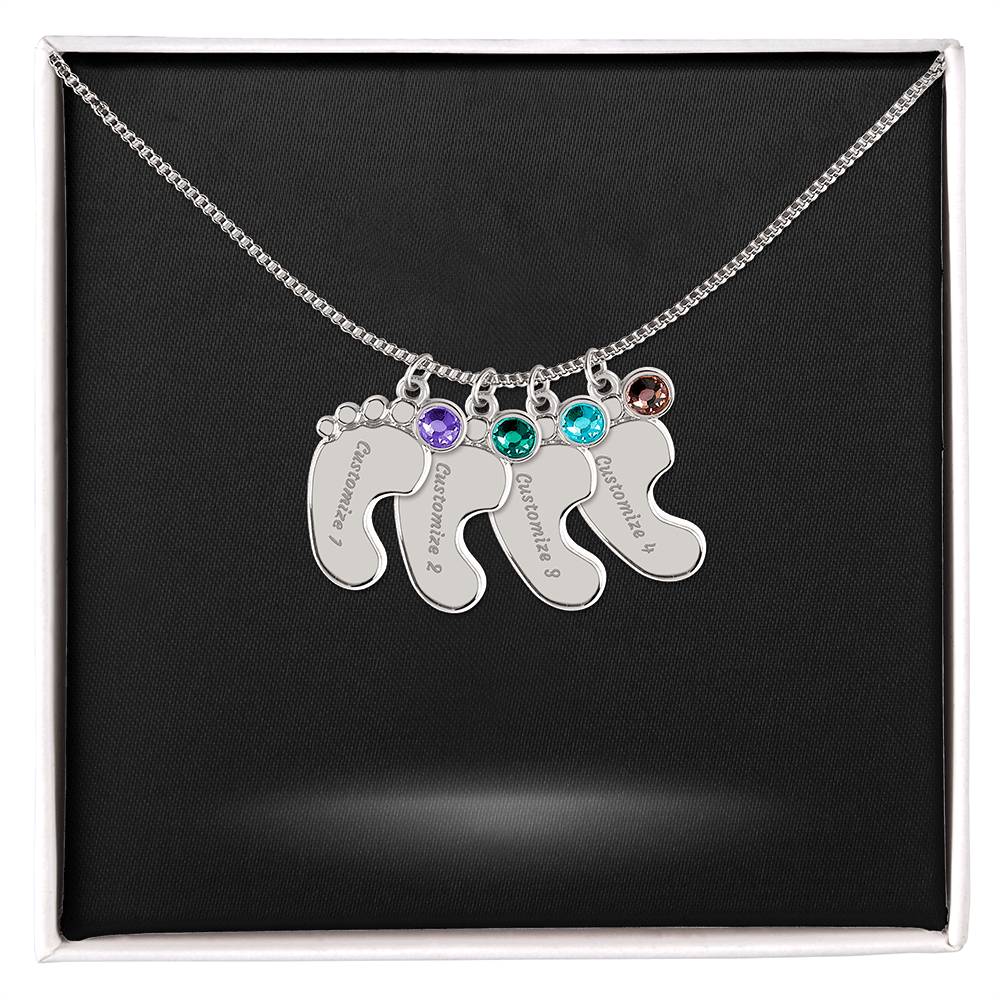 Baby Foot Name with Birthstone Necklace and Personal Message Card