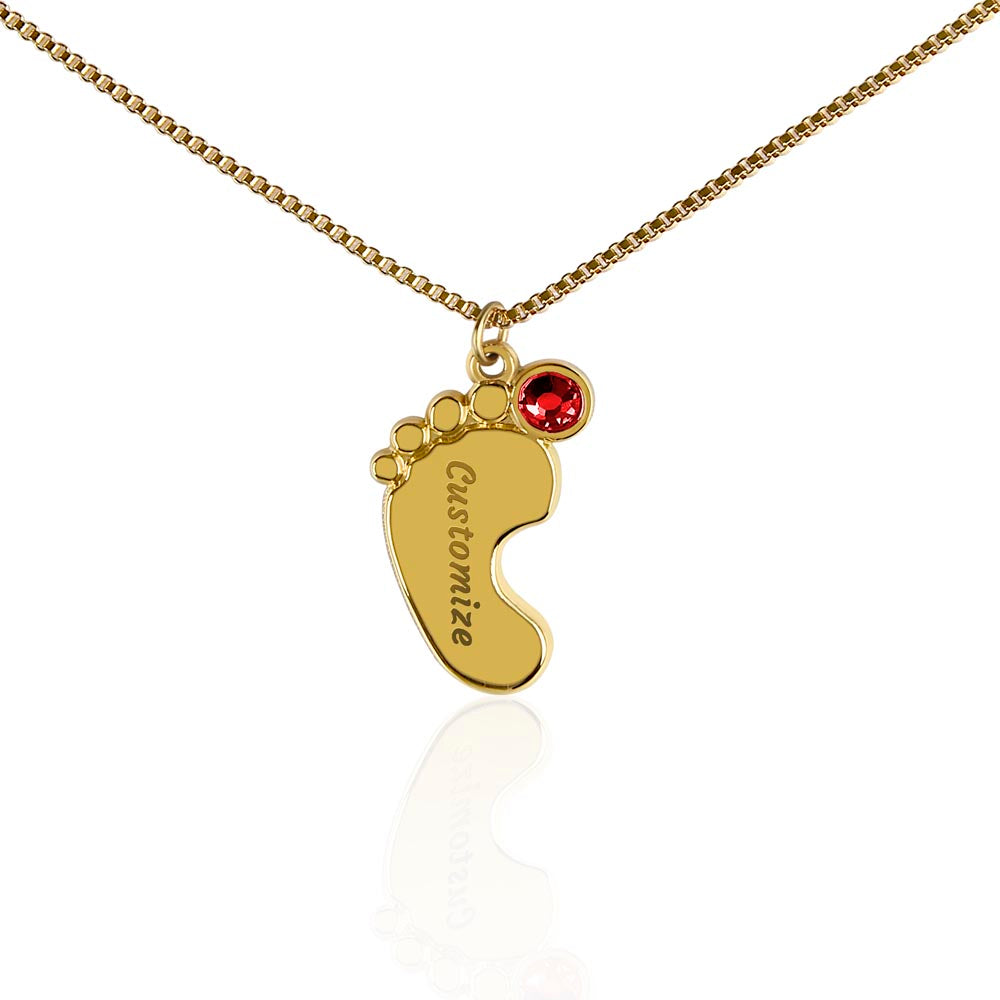 Baby Foot Name with Birthstone Necklace and Personal Message Card