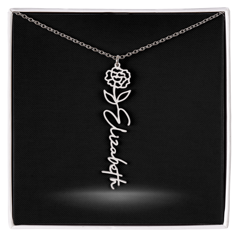 Flower Month Name Necklace and Personalized Card