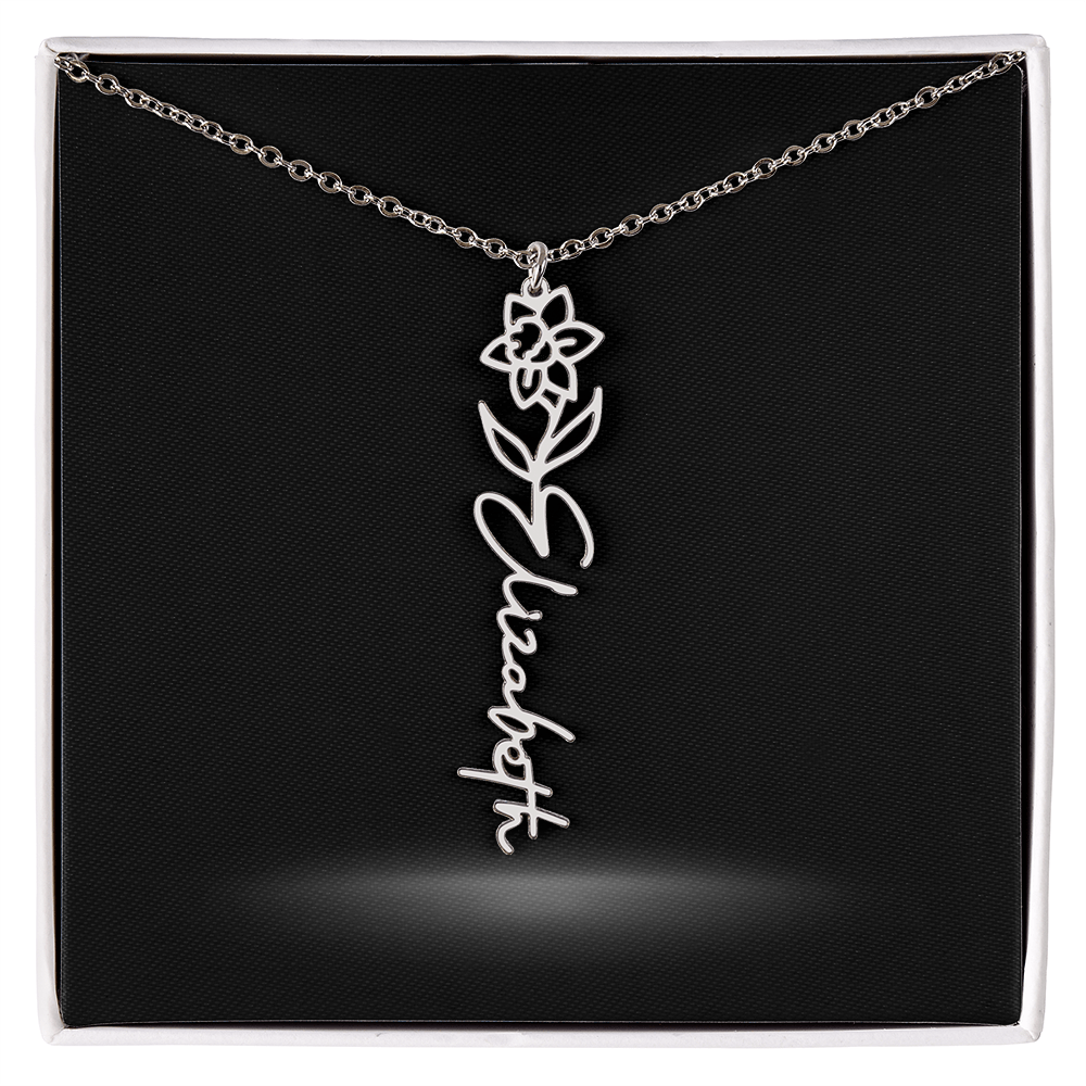 Flower Month Name Necklace and Personalized Card