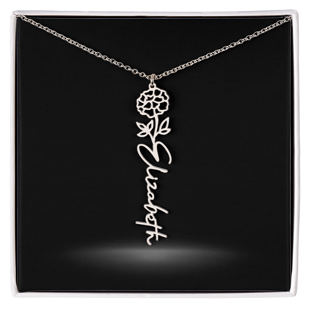 Flower Month Name Necklace and Personalized Card