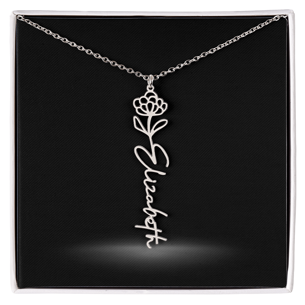 Flower Month Name Necklace and Personalized Card